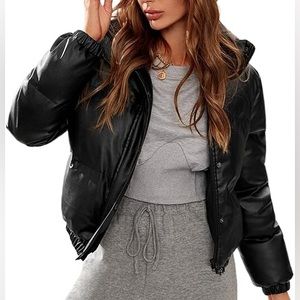 Faux Leather Puffer Jacket